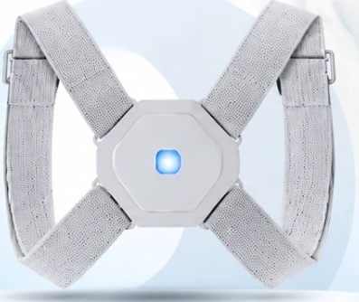 Straivo posture corrector with adjustable gray fabric straps and a central blue indicator